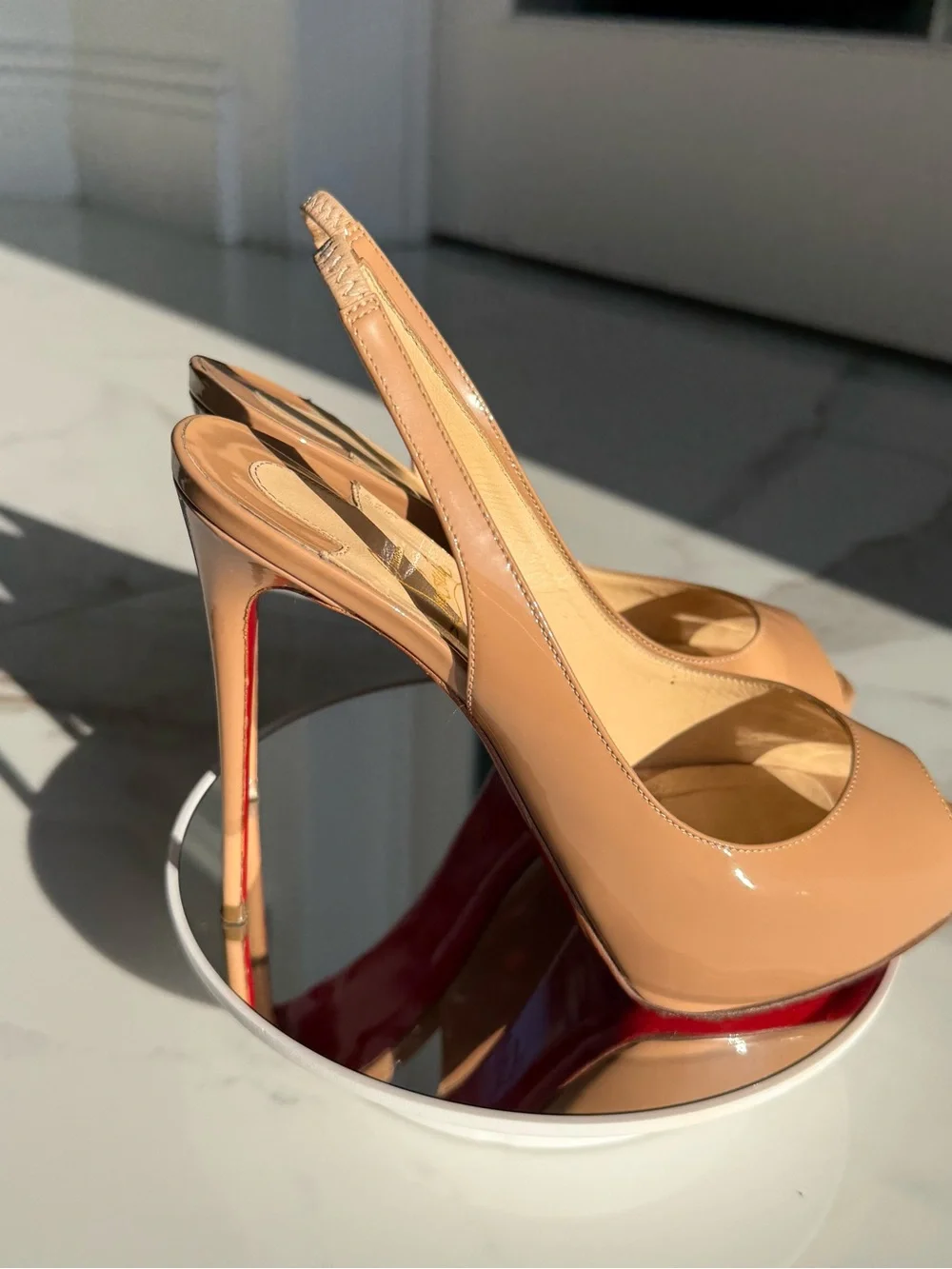 Christian Louboutin Prive 120 Nude Patent Leather Sling